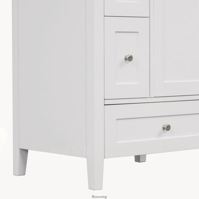 Meuble-lavabo autoportant de 24 po avec comptoir d'évier, panneau de fibres à densité moyenne et bois d'hévéa avec tablette réglable et cloisons amovibles, finition blanc brillant