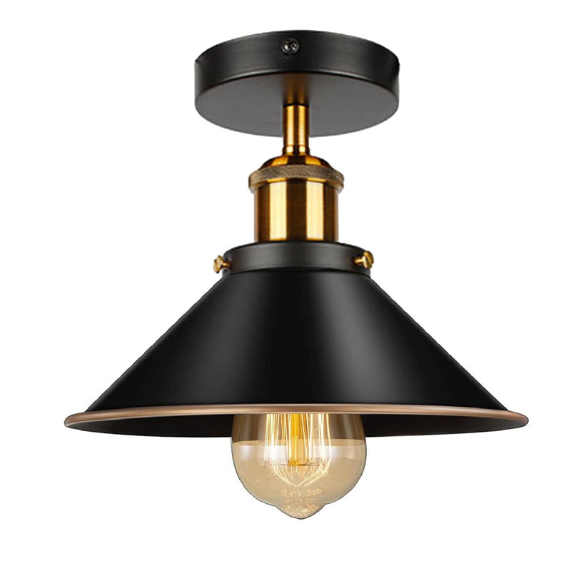 Denzel Semi Flush Mount, Black Gold Line