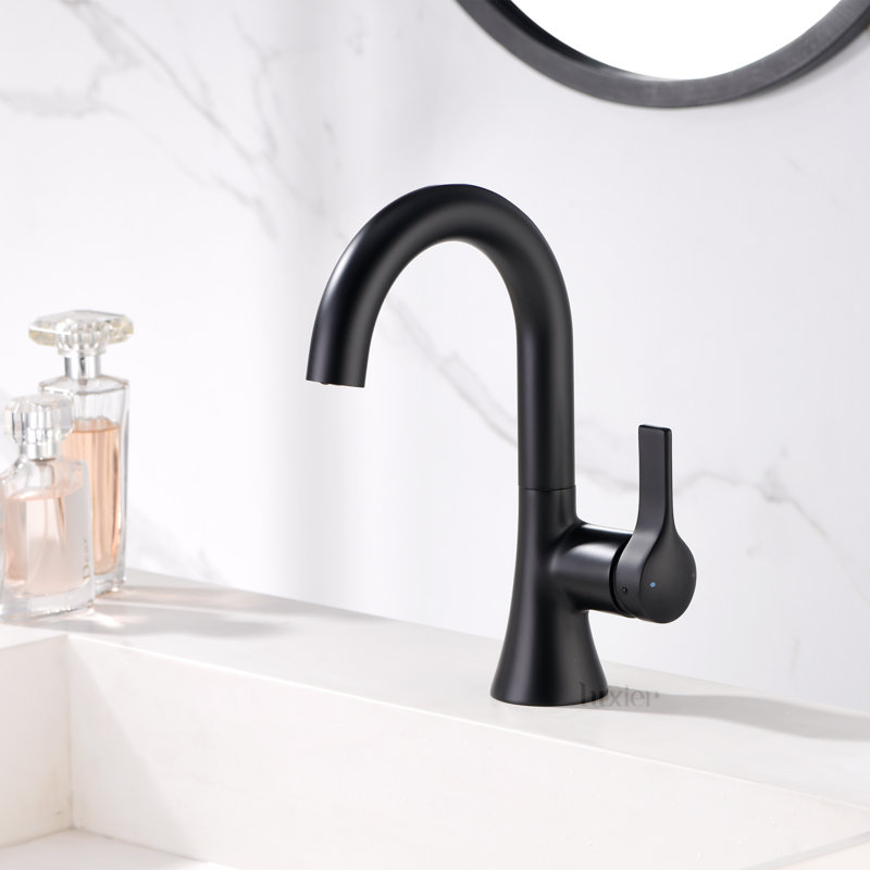 Robinet de salle de bain monotrou avec drain BSH11, Noir mat