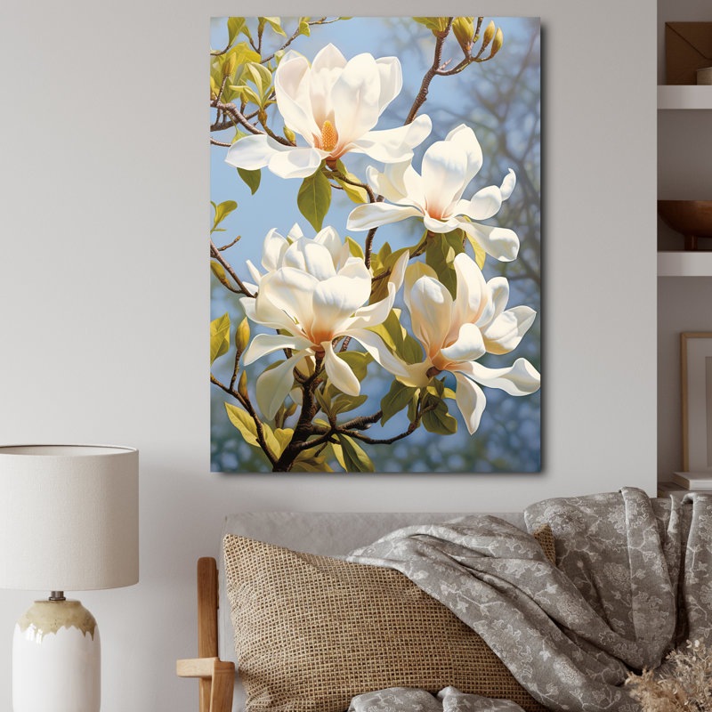 White Yellow Magnolias Magnolia Bliss Ii - Floral Wall Art Living Room, H 40 po x l 30 po x P 1,5 po, Toile tendue