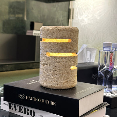 Natural Roman Travertine Touch Table Lamp, 3-Level Dimmable Warm LED Rechargeable Aroma Diffuser Night Light for Bedroom, Living Room, Office, Bathroom