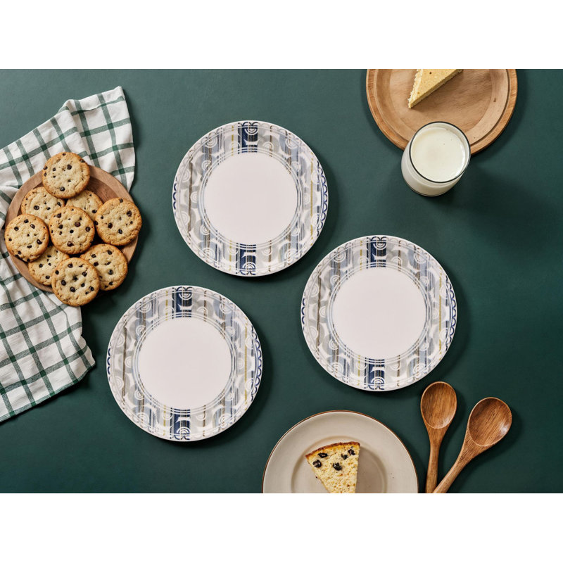 Elegant Dessert Plate Set (6 Pieces), Grey & White, 7.6 x 7.6 x 0.8 inches | 100% Ceramic, Dishwasher & Microwave Safe | Perfect for Serving Cakes & Pastries, Stylish Addition to Your Tableware Collection