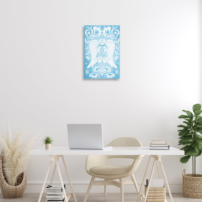 Toile symétrique avec motif de chat ange, design par Hannah Moren, H 24 po x l 16 po