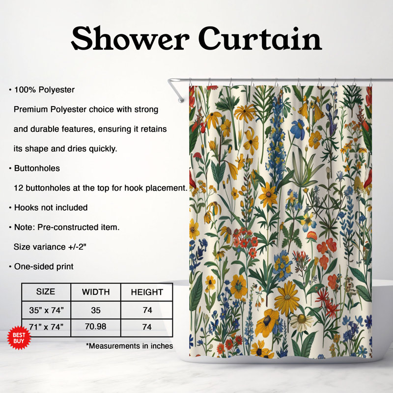 New Petal - Rideau de douche Premium, H 74 po x l 71 po