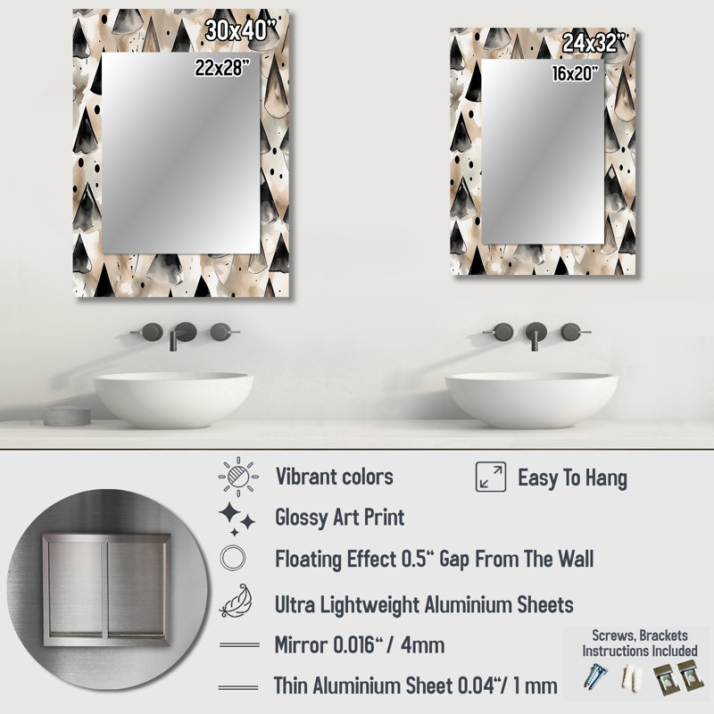 Exploring Golden Abstracted Symmetry I - Geometric Decorative Wall Mirror, Brown Mirror, Printed Metal Art, 40" x 30"