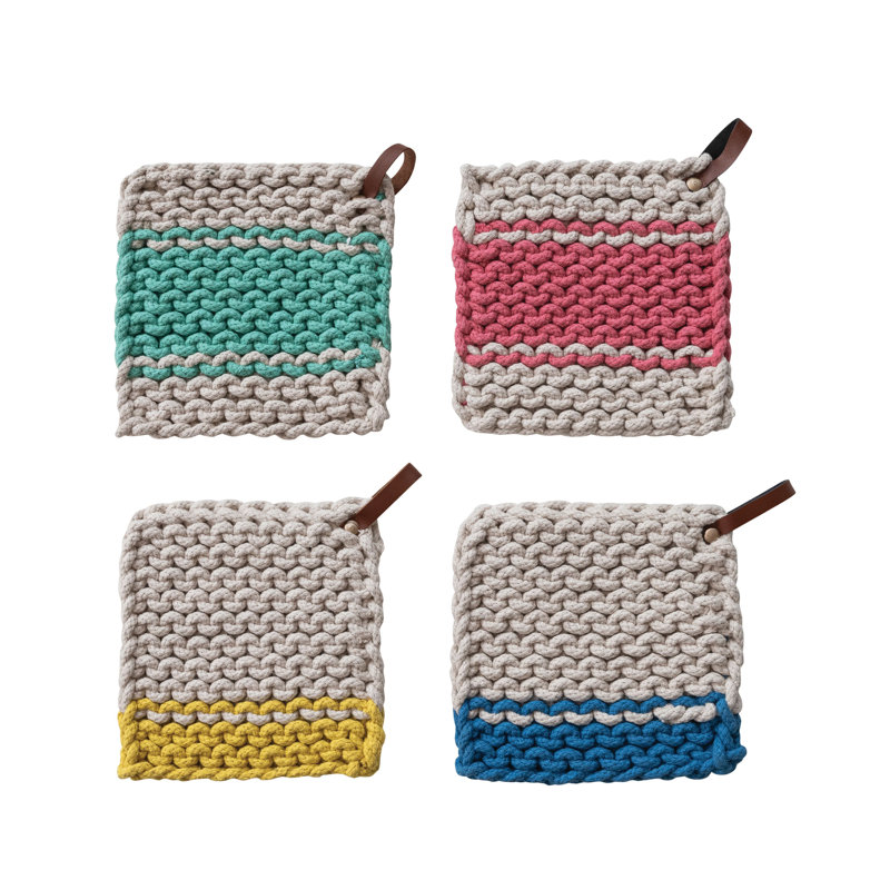 Support à casserole carré en coton au crochet