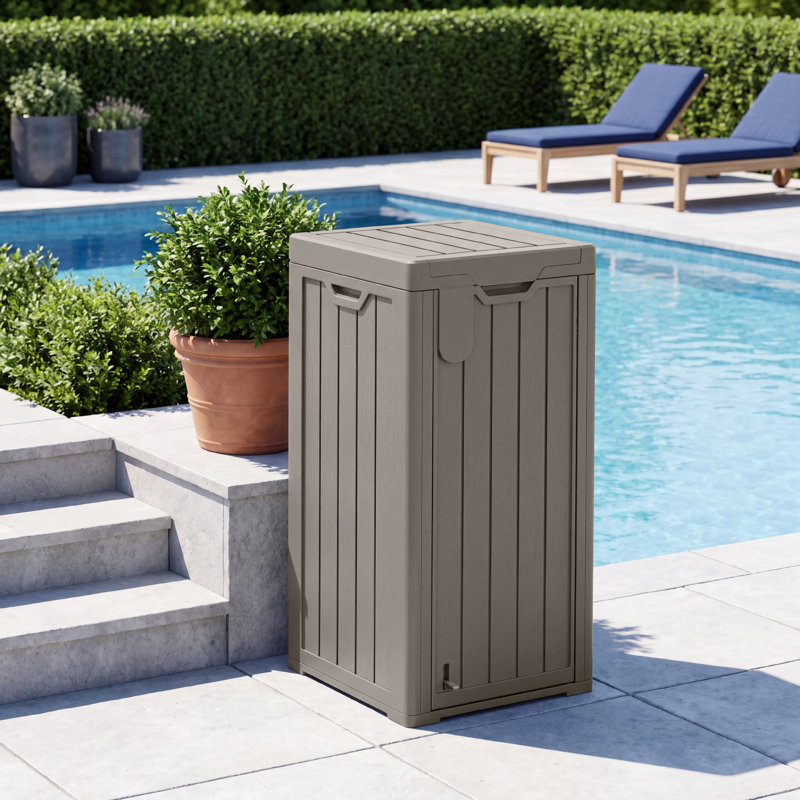 Poubelle extérieure 34 gallons, conception à double accès avec porte avant et porte-étiquette suspendu, Marron clair