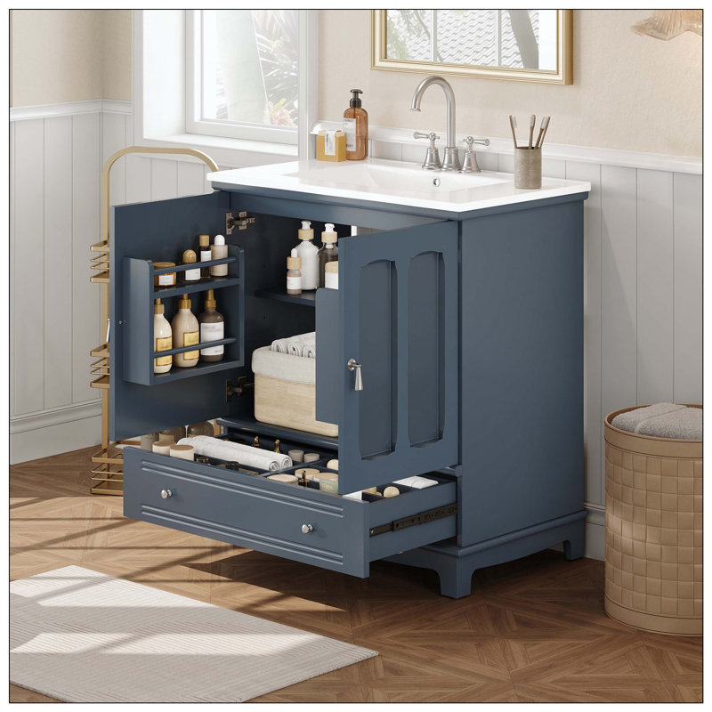 Meuble-lavabo de salle de bain en céramique, Bleu