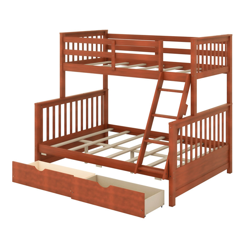 Lit superposé simple au dessus d'un lit double avec tiroirs Jhala Kids, Noyer