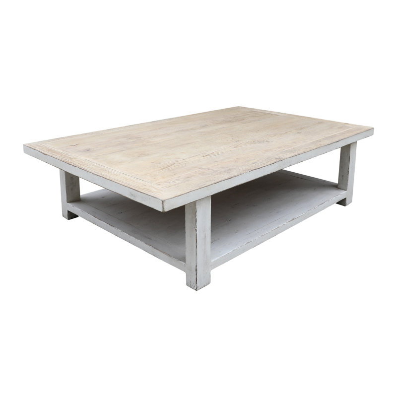 Table basse en bois massif avec rangement, Blanc cassé, H 17 po x L 67 po x l 43 po