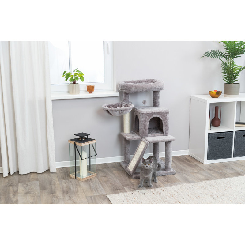 Arbre à chat à 3 niveaux avec poteaux à griffes et rampe en sisal, condos en peluche et hamac Trixie