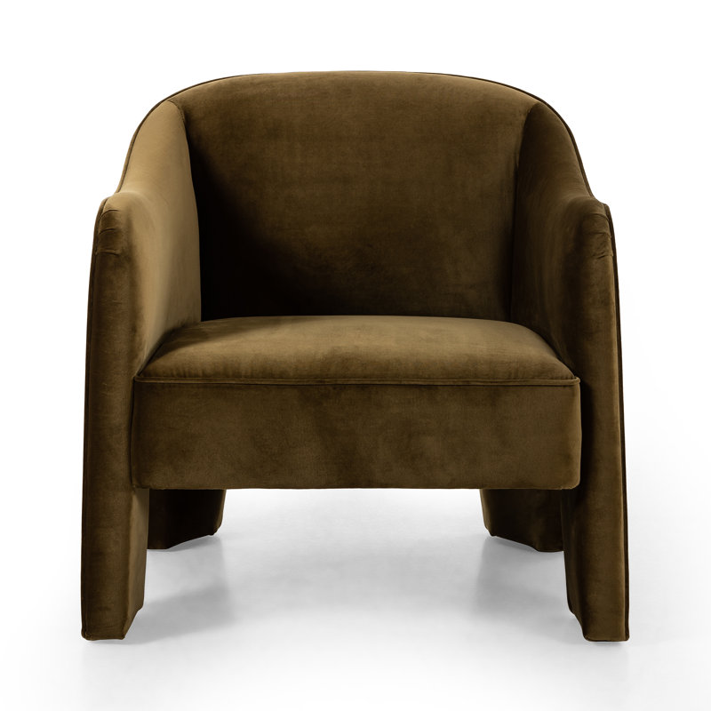 Upholstered Barrel Chair, Olive Green Velvet