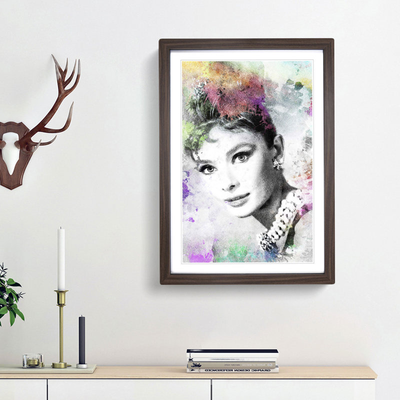 Audrey Hepburn Abstract Art - Framed Print, Walnut Framed, 45cm H x 33cm W x 2cm D
