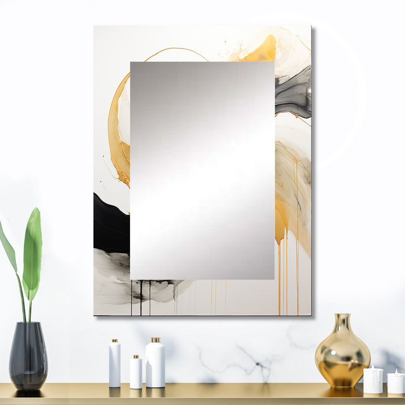 Immersion Dance Watercolor In Gold And Yellow - Abstract Painting Unique Mirror, Modern Large Wall Mirror, Printed Metal Art
