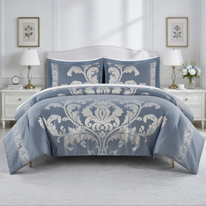 Valor 7-Piece Bed in a Bag Jacquard Floral Comforter Set with Sheets, California King Comforter + 6 Additional Pieces