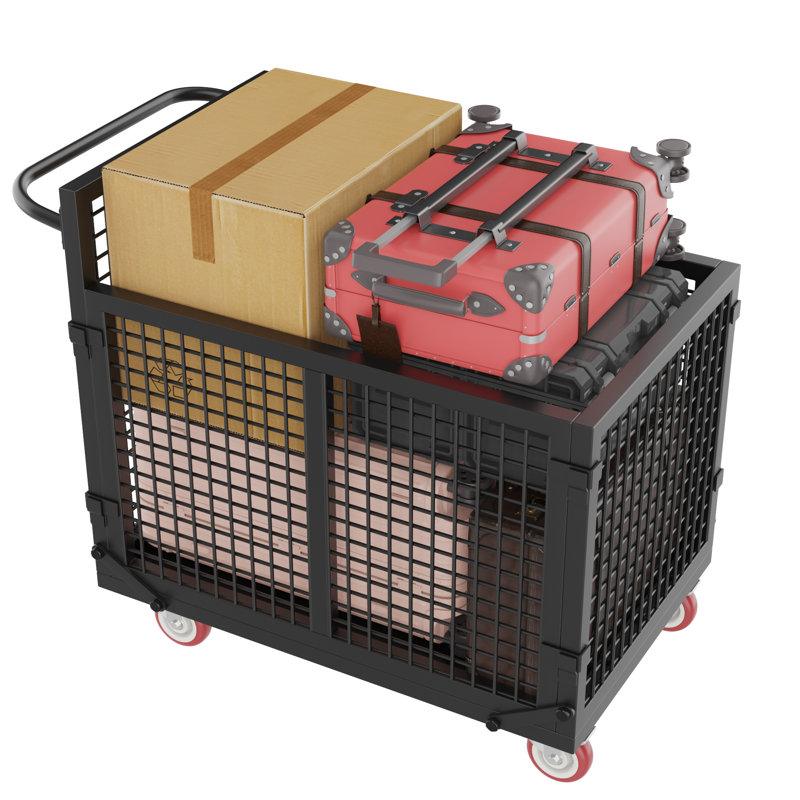 Heavy Duty 1800 lbs Foldable Platform Truck Cart with Cage, 5-in-1 Collapsible Push Dolly