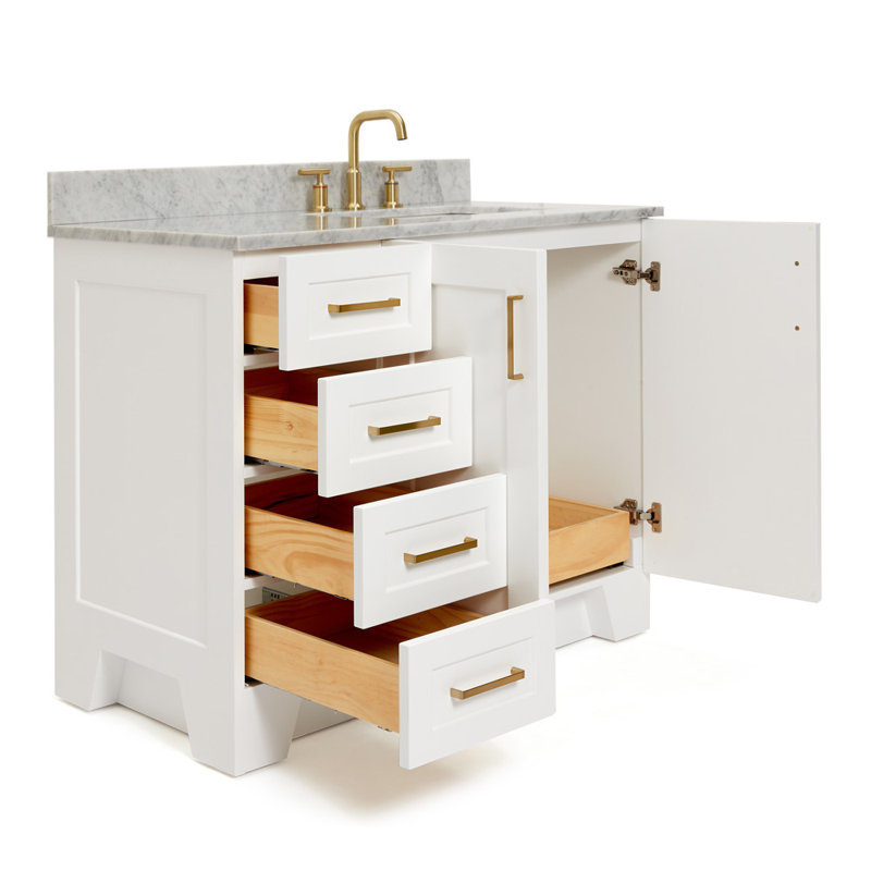 ARIEL TAYLOR 43 IN LEFT OFFSET SINGLE RECTANGLE SINK VANITY, White, Right , Rectangle