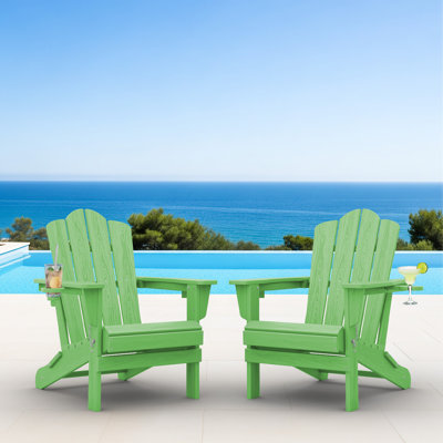 Ayanda HDPE Folding Adirondack Chair With Dual Cup Holder(Set Of 2)