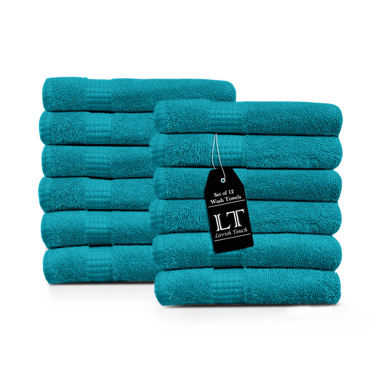 Lavish Touch 100% Cotton 600 GSM Melrose Pack of 12 Wash Towels Aqua