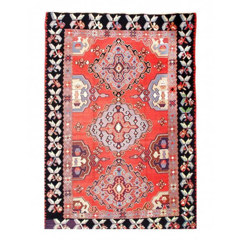 Tapis oriental rouge en laine / coton fait à la main 6 pi 8 po x 9 pi 7 po Oriental