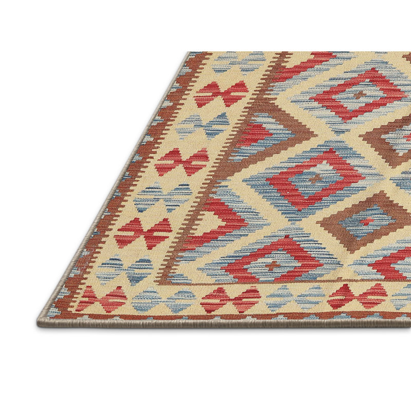 Tapis de zone rouge/bleu/beige contemporaine, Rectangle 5 pi x 7 pi