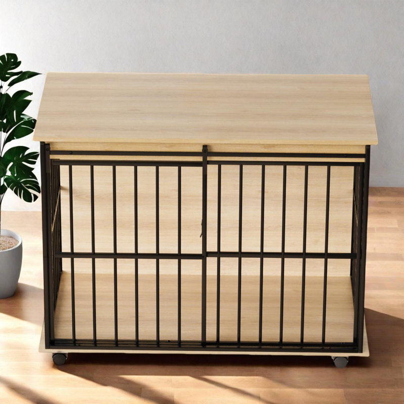 Grand meuble en bois avec cage pour chien de taille moyenne à grande