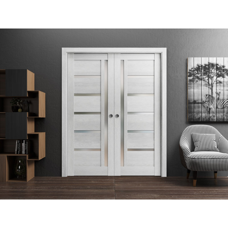 Portes à panneaux coulissantes à panneaux Quadro, 60 po x 84 po, Chêne gris clair