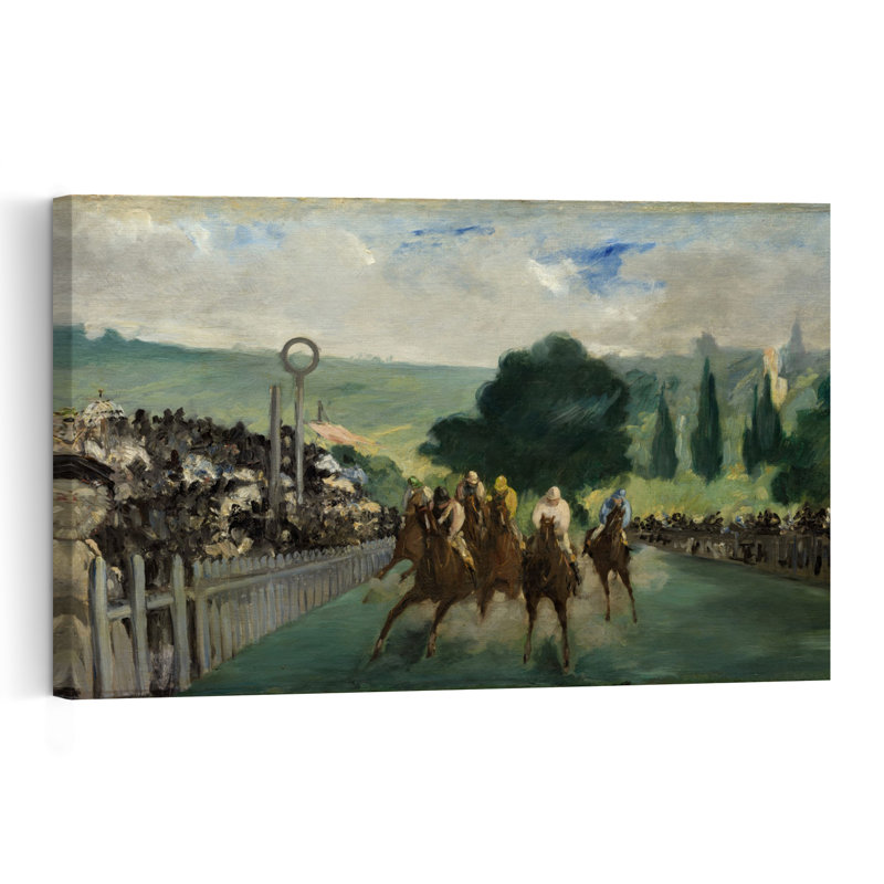 Les courses de Longchamp, 1866 - Affiche murale abstraite contemporaine représentant un paysage équestre, H 32 po x l 48 po