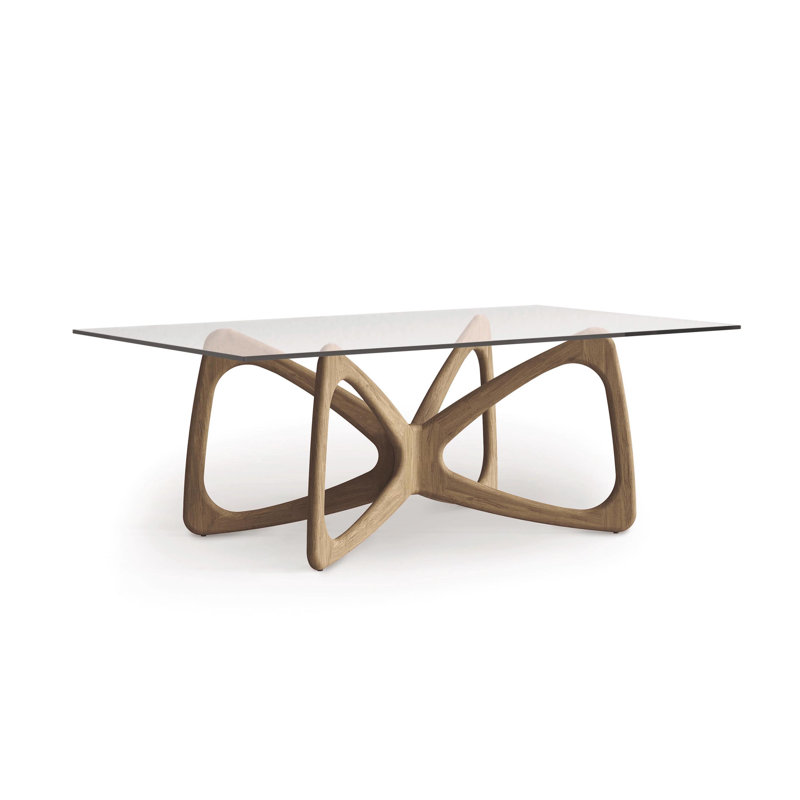 Butterfly Dining Glass Top Table, Sand Oak, 30"H x 84"L x 48"W