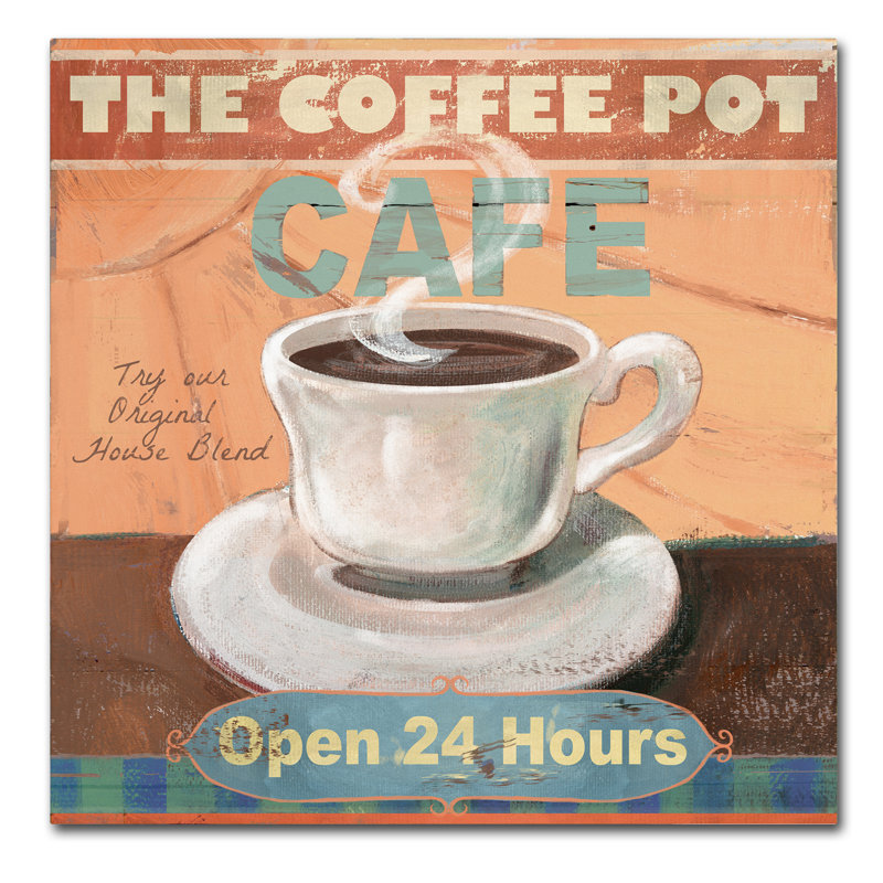 « coffee pot », affiche rétro sur toile tendue, H 14 po x l 14 po