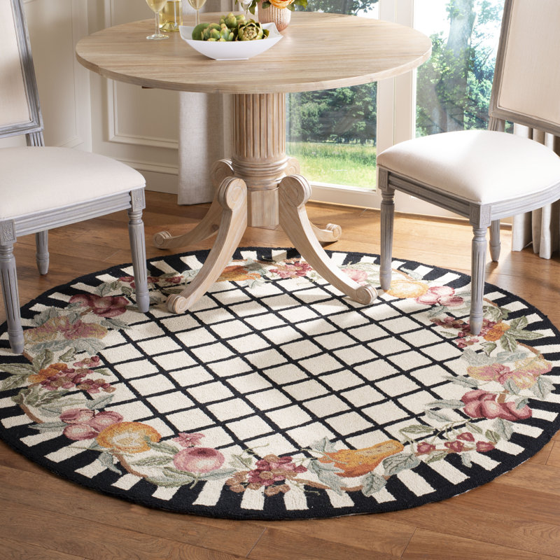 Tapis floral en laine crocheté à la main Kinchen, Rond 3 pi