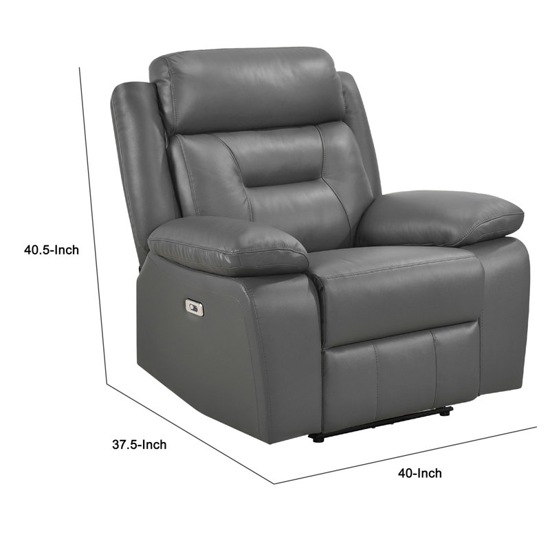Fauteuil inclinable électrique en cuir fleur de qualité supérieure moderne et contemporain de 40 po Hornbeck, Gris foncé