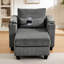 Chaise en velours côtelé gris 37,4 po avec design convertible, ports, porte-gobelets, porte-téléphone et rangement latéral pour décoration de chambre à coucher multifonctionnelle, charge, caractéristiques salon-1706343685