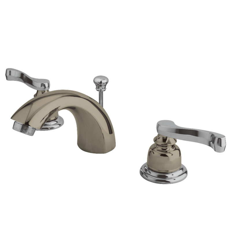 Widespread faucet Bathroom Faucet with Drain Assembly, Satin Nickel/Polished Chrome