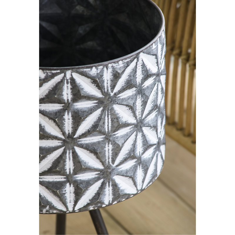 Of 2 Metal Planter Stands, Galvanized Grey Planters For Outdoor Gardens, With Dark Iron Supports, Rustic Beauty, 100% Iron, 12X19x19 & 10X17x17 Inches, 6.6Lbs Elegance,