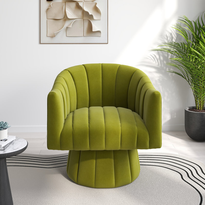 Ghinita Velvet Swivel Barrel Chair, Green Velvet