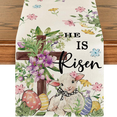 Sheep Cross Eggs Easter Table Runner Seasonal Spring Wild Flowers Polyester Kitchen Dining Table Decoration 1 Piece