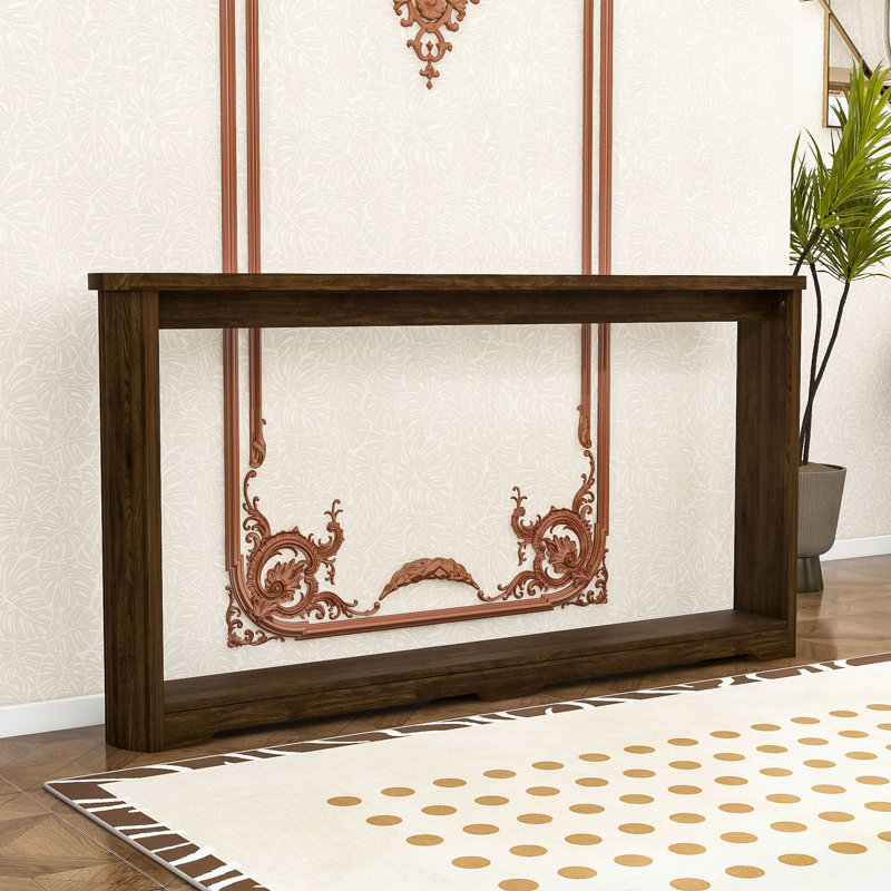 Console étroite, canapé en bois, table de rangement derrière le canapé avec texture ondulée moderne, Noyer
