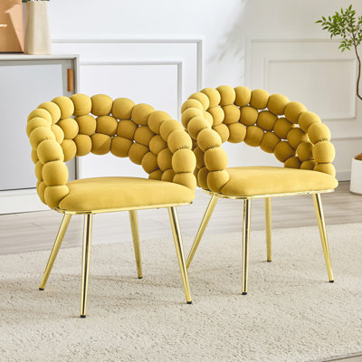 Chaises de salle à manger rembourrées modernes en velours avec pieds en métal plaqué or