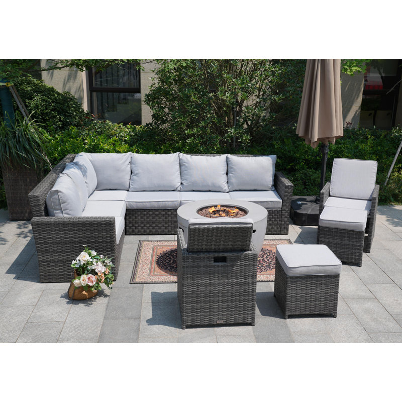 10 - Person Modular Patio Conversation Set with Cushions, Gray
