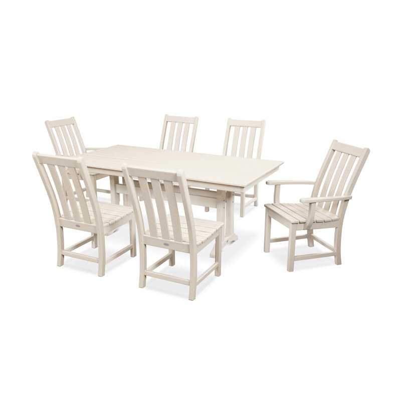 Vineyard 7-Piece Farmhouse Dining Set with Trestle Legs, Sand