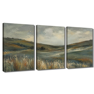 3 panneaux muraux Rolling Country Hills Valley, reproduction d'art sur toile tendue