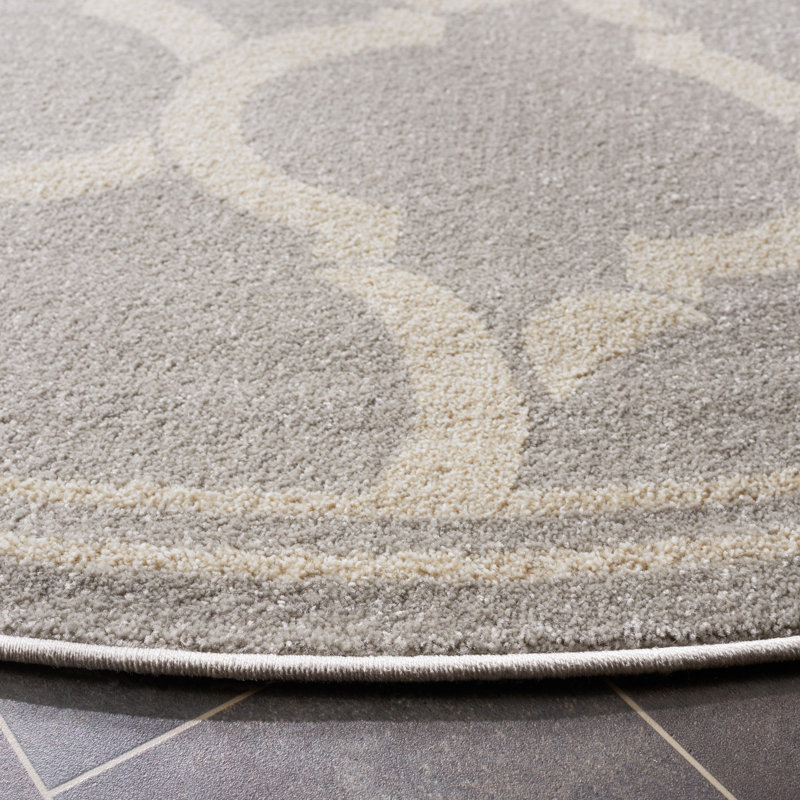 Tapis géométrique gris clair / ivoire Ammundsen, Rond 7 pi