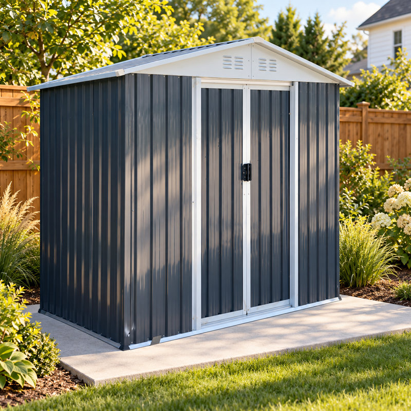 6 x 4 ft Metal Outdoor Storage Shed with Apex Gable Roof and Lockable Double Doors, Weather Resistant Garden Utility Shed
