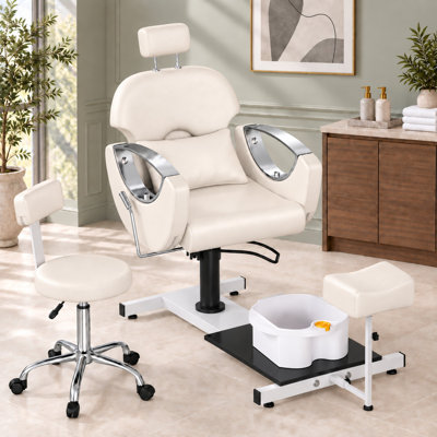 Pedicure Chair With Massage Foot Bath, 360 Degree Swivel Foot Spa Chair- White/Silver