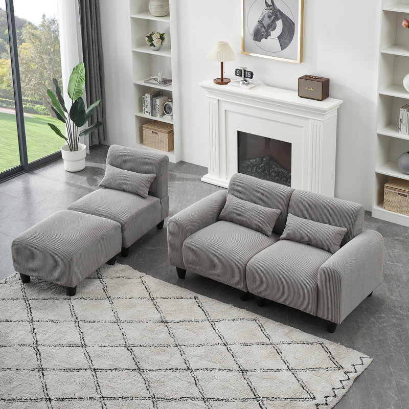 Canapé à accoudoirs arrondis 84,6 po Eibe, Velours côtelé gris