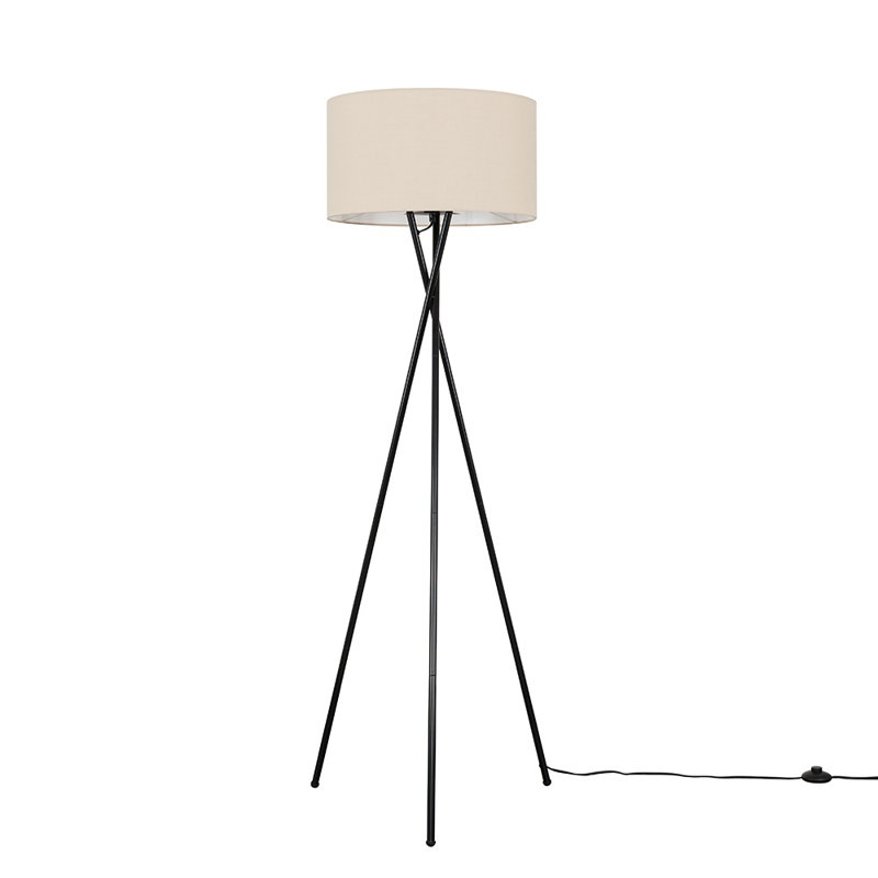 Misner 155cm Camden Tripod Floor Lamp with Large Reni Shade, Beige, Yes, Black 