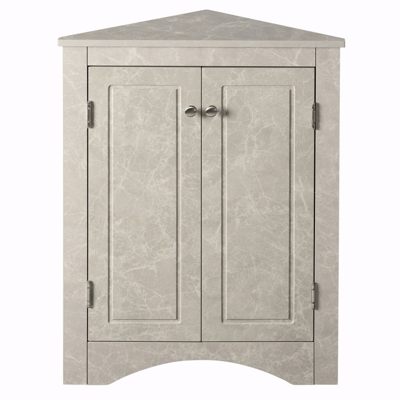 Armoire d'appoint d'angle à 2 portes, Marbre blanc, Argent argent