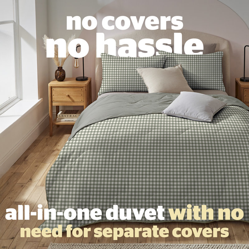 Silentnight Summer Breeze Coverless 4.5 Tog Duvet and Pillowcase Set, Super King, Sage Gingham