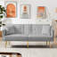 Futon en velours gris avec pieds dorés, 3 positions réglables pour une utilisation multifonctionnelle, 2 accessoires de poches latérales, porte-gobelet pliable, rembourrage en mousse moelleuse, siège à ressort sinueux, lit en métal de style classique-121096846